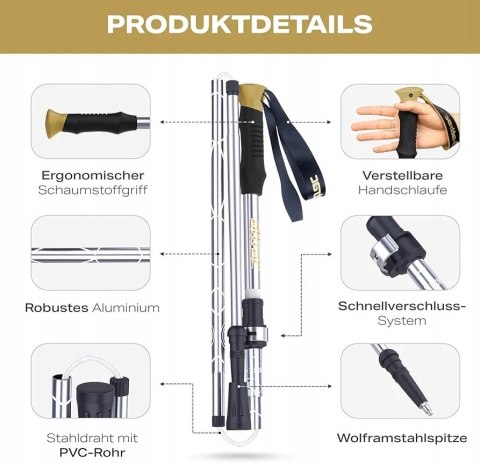 Kieki Trekkingowe Składane Teleskopowe, Regulowane, Ultra Lekka, Aluminiowe