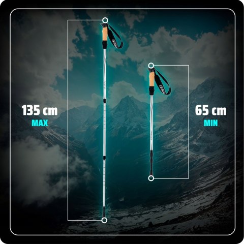Kijki Trekkingowe Teleskopowe 65-135 Cm, Antywstrząsowe, Korek, 2 Szt.