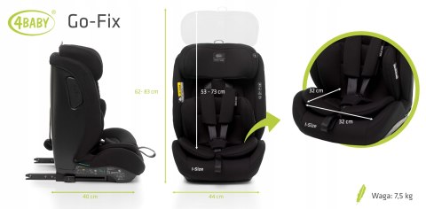 Fotelik Samochodowy 4Baby Go-Fix I-Size Isofix 9-36 Kg, Czarny, Wysoka Jakość