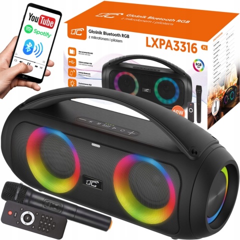 Bezprzewodowy Głośnik Bluetooth 2w1 60W z Funkcją Karaoke i Pilotem