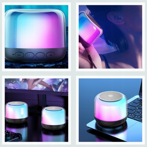 Przenośny Głośnik Bluetooth 5.1 Rgb 5W Okrągły Czarny Usb-C Kolorowe Ledy