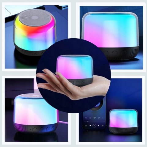 Przenośny Głośnik Bluetooth 5.1 Rgb 5W Okrągły Czarny Usb-C Kolorowe Ledy