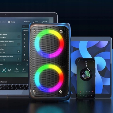 Duży Głośnik Bluetooth 10W z Mikrofonem, LED RGB, 4000mAh, FM, USB