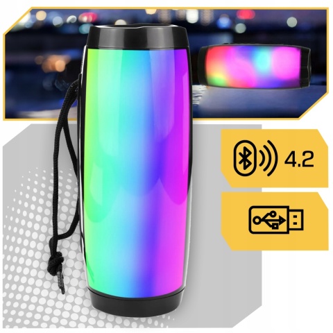 Głośnik Bluetooth 4.2 DexXer z LED, USB, AUX, FM, 10W, Stereo, 3h