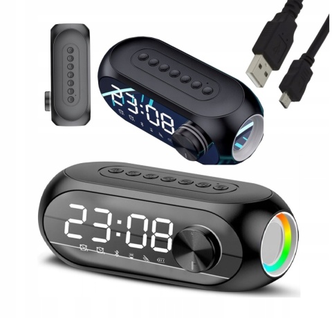 Głośnik Bluetooth 5.0 z funkcją zegara i radia LED - czarny ST-S8