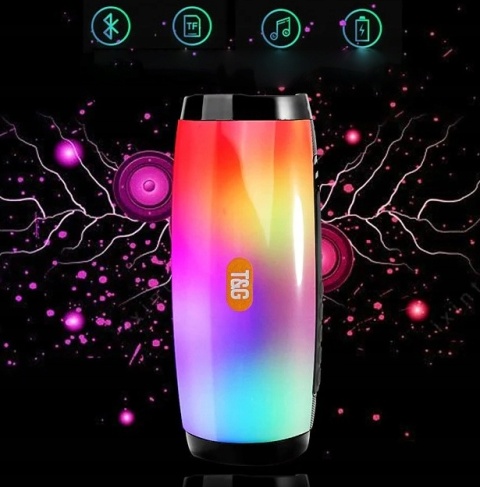 Głośnik Bluetooth RGB LED 10W Mobilny 2x5W USB FM Wodoszczelny Czarne