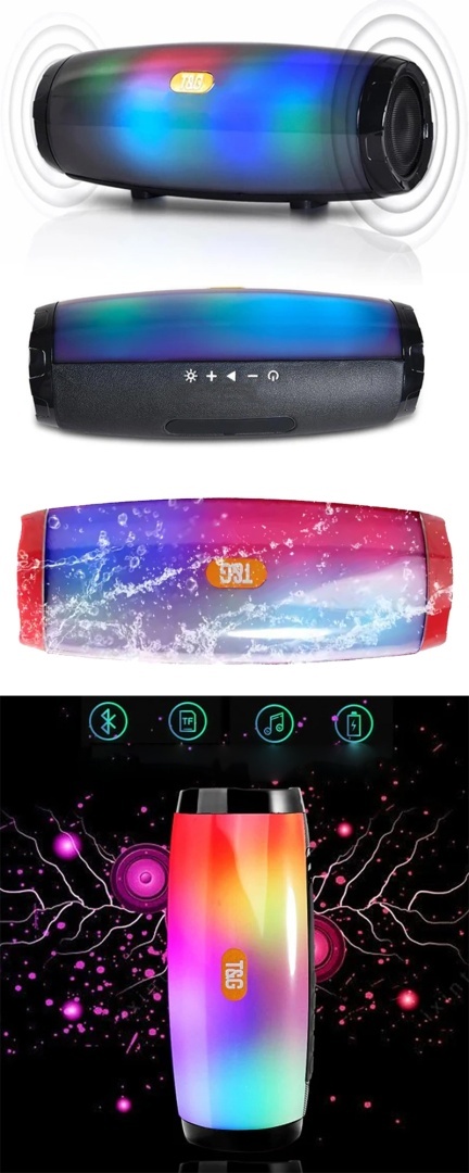 Głośnik Bluetooth RGB LED 10W Mobilny 2x5W USB FM Wodoszczelny Czarne
