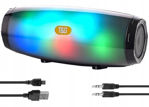 Głośnik Bluetooth RGB LED 10W Mobilny 2x5W USB FM Wodoszczelny Czarne