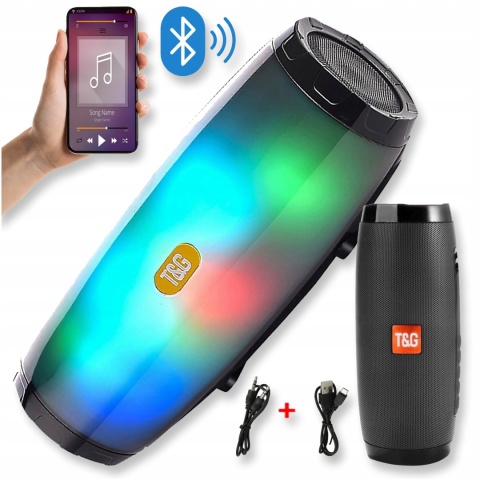 Głośnik Bluetooth RGB LED 10W Mobilny 2x5W USB FM Wodoszczelny Czarne