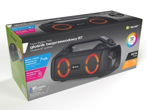Głośnik Tracer BigBoy TWS 40W Bluetooth, IPX5, Powerbank, RGB LED