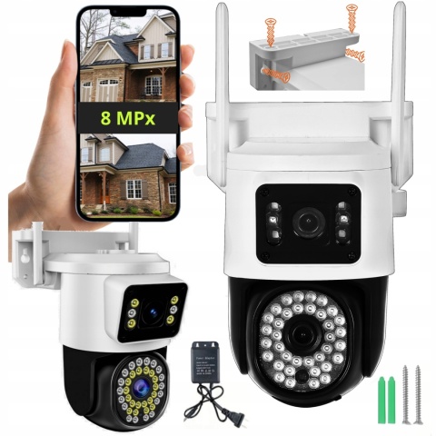 Kamera WiFi 8MP, podwójny obiektyw, obrotowa, IP66, zdalne sterowanie