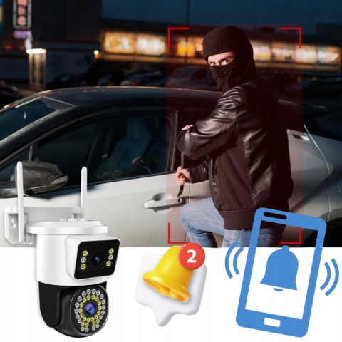 Kamera WiFi 8MP, podwójny obiektyw, obrotowa, IP66, zdalne sterowanie