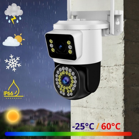 Kamera WiFi 8MP, podwójny obiektyw, obrotowa, IP66, zdalne sterowanie