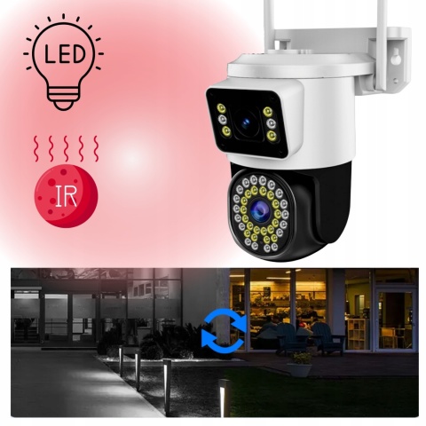 Kamera WiFi 8MP, podwójny obiektyw, obrotowa, IP66, zdalne sterowanie