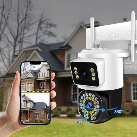 Kamera WiFi 8MP, podwójny obiektyw, obrotowa, IP66, zdalne sterowanie