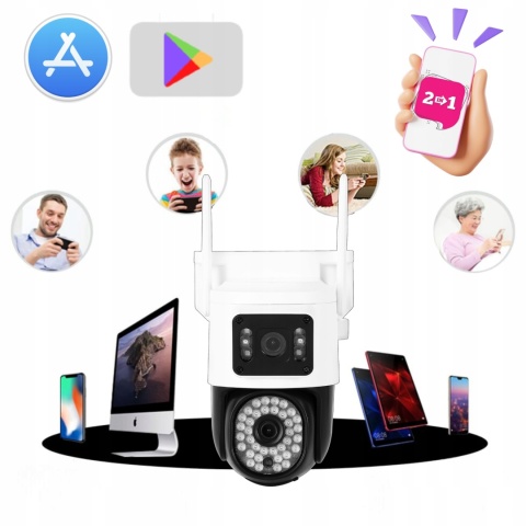 Kamera WiFi 8MP, podwójny obiektyw, obrotowa, IP66, zdalne sterowanie