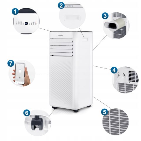 Klimatyzator Przenośny 9000 Btu 3W1: Chłodzenie, Osuszanie, Wi-Fi, Dotykowy