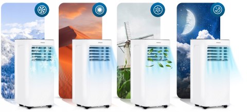 Klimatyzator Przenośny 9000 Btu 3W1: Chłodzenie, Osuszanie, Wi-Fi, Dotykowy