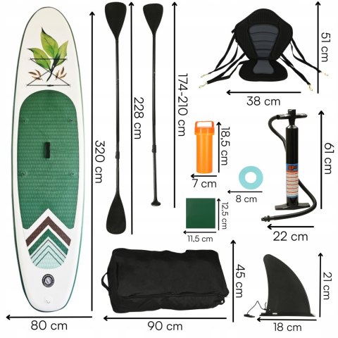 Dmuchana Deska Sup Z Siedziskiem I Regulowanym Wiosłem 320Cm, Zestaw Xl