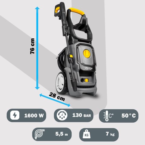 Myjka Ciśnieniowa Venom 1600W 130 Bar Z Aluminiową Pompą I Akcesoriami
