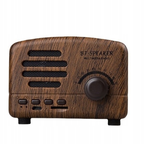 Głośnik Bluetooth Retro z Radiem FM, Ciemne Drewno, Wbudowany Mikrofon