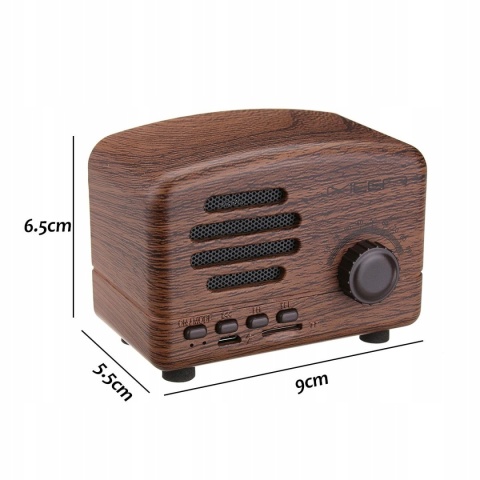 Głośnik Bluetooth Retro z Radiem FM, Ciemne Drewno, Wbudowany Mikrofon