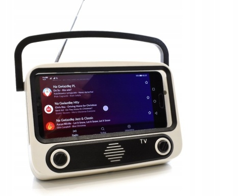 Retro Bezprzewodowy Głośnik z Radiem, Powerbankiem i Stojakiem na Telefon
