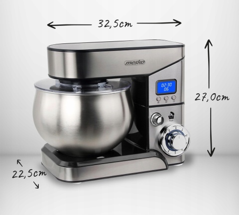 Robot kuchenny planetarny Mesko 2000W z LCD 5L - haki, mieszadła, trzepaczka