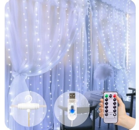 Kurtyna Led 2X2m 200 Diod Zimny Biały Usb + Pilot, 8 Trybów, Ip44, Timer