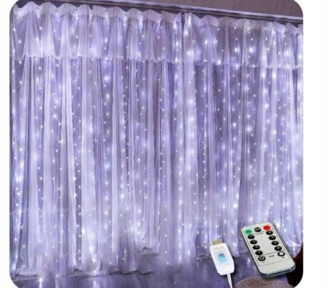 Kurtyna Led 2X2m 200 Diod Zimny Biały Usb + Pilot, 8 Trybów, Ip44, Timer