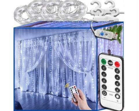 Kurtyna Led 2X2m 200 Diod Zimny Biały Usb + Pilot, 8 Trybów, Ip44, Timer