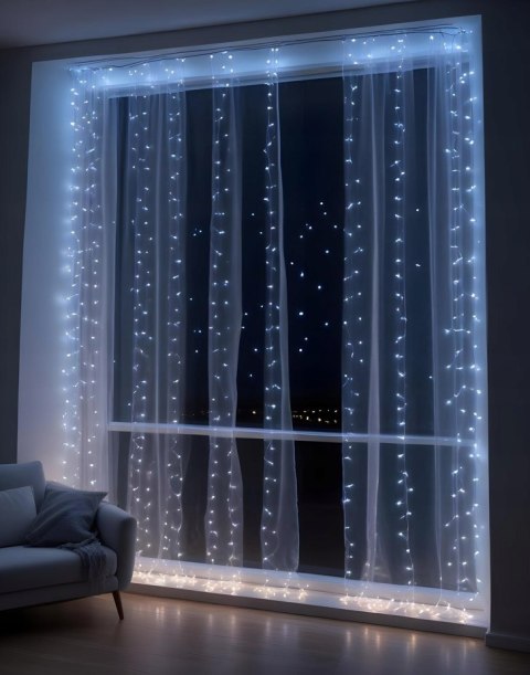 Kurtyna Led 3X3 300 Led Na Okno Zimny Kolor Usb Pilot Z Timer 6/18 8 Trybów