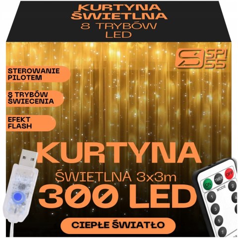 Kurtyna Świetlna 300 Led 3X3m - 8 Trybów, Pilot I Przycięcie, Bezpieczna
