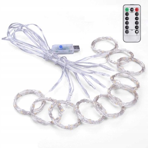 Kurtyna Świetlna 300 Led 3X3m Usb 5V 8 Trybów Pilot Dekoracyjna Ciepła Biel