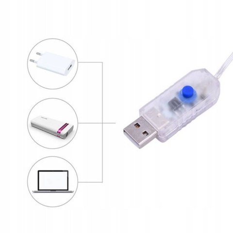 Kurtyna Świetlna 300 Led 3X3m Usb 5V 8 Trybów Pilot Dekoracyjna Ciepła Biel