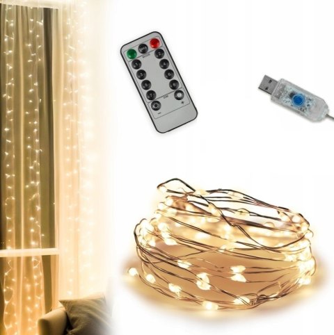 Kurtyna Świetlna Led 3X3m 300 Led, 8 Trybów, Timer, Usb Dekoracja Świąteczna