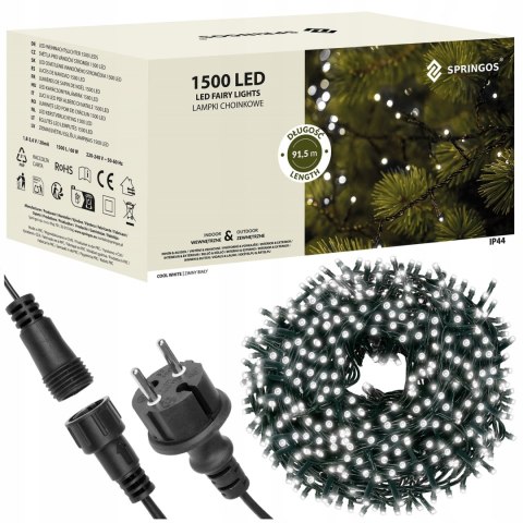 Lampki Choinkowe 1500 Led Eko Zewnętrzne - Białe Zimne, 121,5 M, Ip44, Ce