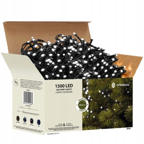 Lampki Choinkowe 1500 Led Eko Zewnętrzne - Białe Zimne, 121,5 M, Ip44, Ce