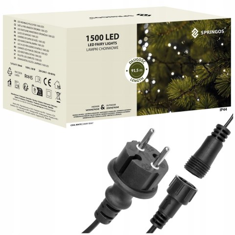 Lampki Choinkowe 1500 Led Eko Zewnętrzne - Białe Zimne, 121,5 M, Ip44, Ce