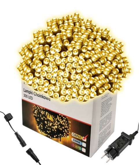 Lampki Choinkowe 300 Led Ciepłe 24M Ip44 8 Trybów Do Wnętrz I Zewnętrz