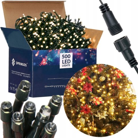 Lampki Choinkowe 500 Led Zewnętrzne 31,5M Biały Ciepły Stale, Łączenie