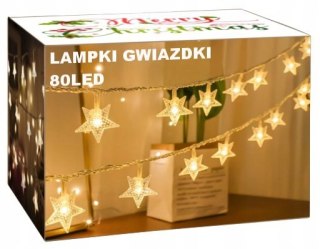 Lampki Choinkowe Gwiazdki Led 80Led 230V 12M Białe Ciepłe Do Dekoracji