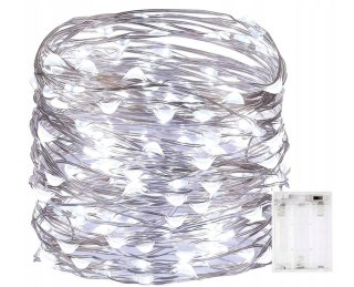 Lampki Choinkowe Led 100 Diod 10M Drucik Na Baterie Biały Zimny Girlanda