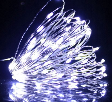 Lampki Choinkowe Led 100 Diod 10M Drucik Na Baterie Biały Zimny Girlanda