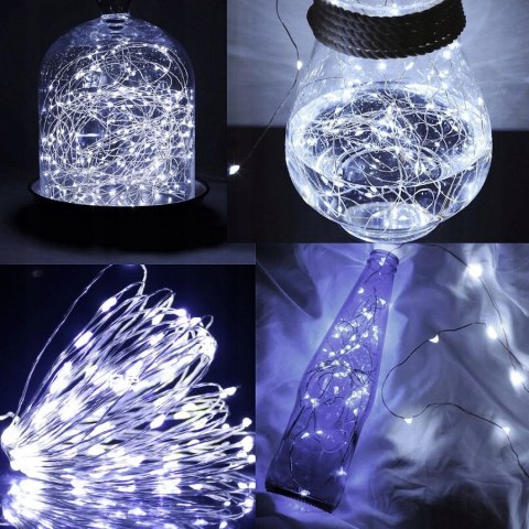 Lampki Choinkowe Led 100 Diod 10M Drucik Na Baterie Biały Zimny Girlanda