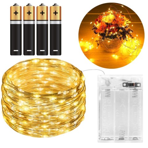 Lampki Led Drucik 10M 100 Led Ciepły Biały Na Baterie - Wnętrzna/Zewnętrzna