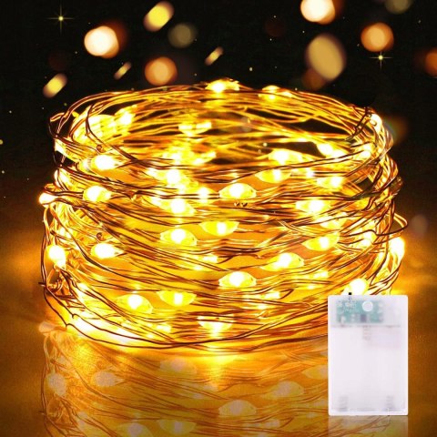 Lampki Led Drucik 10M 100 Led Ciepły Biały Na Baterie - Wnętrzna/Zewnętrzna