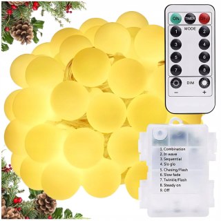Lampki Led Kulki Na Baterie 120 Diod Pilot 8 Trybów Ciepły Biały Na Święta
