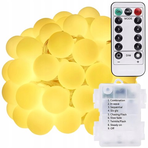 Lampki Led Kulki Na Baterie 120 Diod Pilot 8 Trybów Ciepły Biały Na Święta
