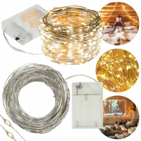 Lampki Led Na Druciu 10M 100 Diod - Dekoracja Do Wnętrz I Ogrodu Na Baterie